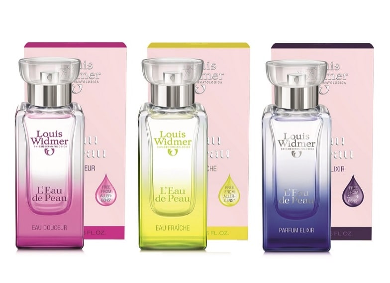 Drei verschiedene Sorten der Parfums von Louis Widmer